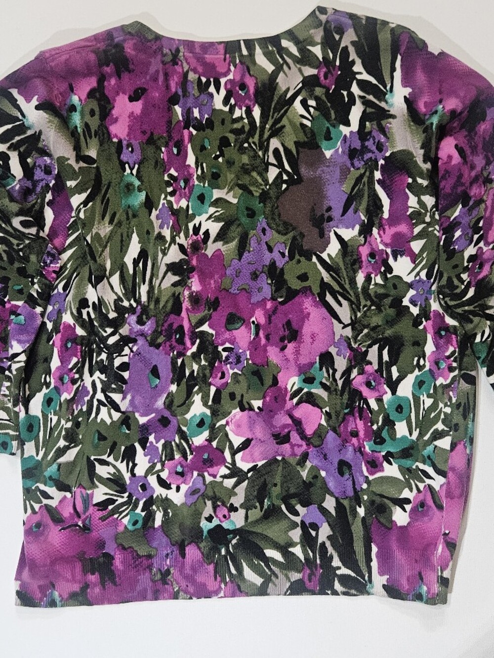 Vintage Sigrid Olsen Cardigan Sweater Womens Medium Purple Green Floral Print - Picture 5 of 5
